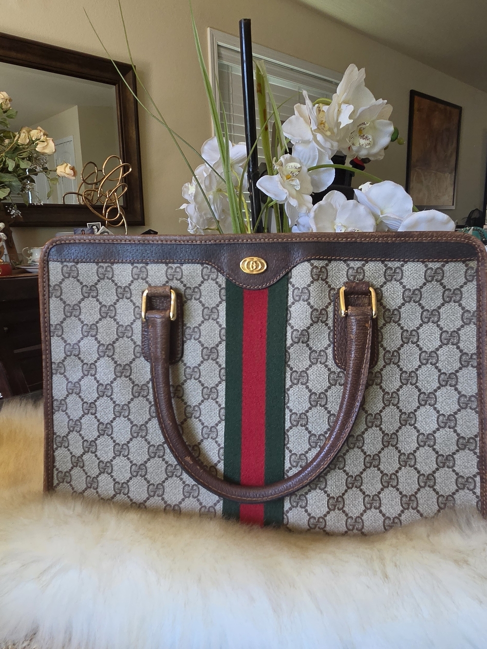 Vintage Gucci Sherryline Brown and Beige GG Canvas Tote with Flaws - Picture 7 of 16